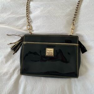 Dooney & Bourke Black Patent Leather Crossbody Bag with Gold Chain
